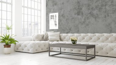 Modern parlak iç. 3D render