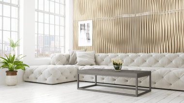 Modern parlak iç. 3D render