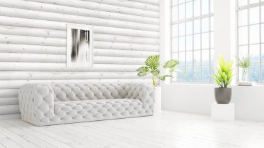 Modern parlak iç. 3D render