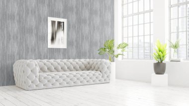 Modern parlak iç. 3D render