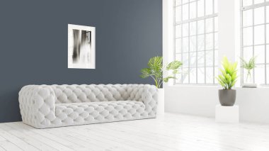 Modern parlak iç. 3D render