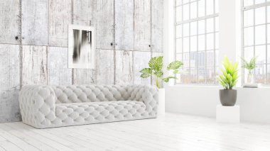 Modern parlak iç. 3D render