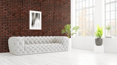 Modern parlak iç. 3D render