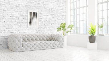 Modern parlak iç. 3D render