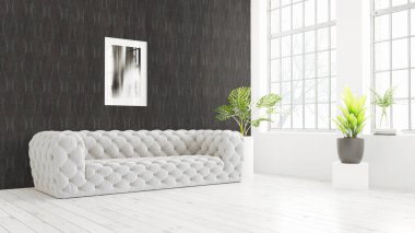 Modern parlak iç. 3D render