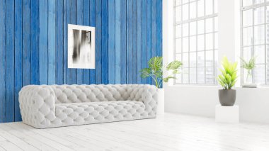 Modern parlak iç. 3D render