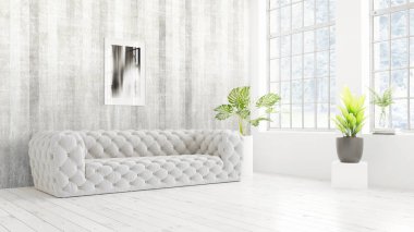 Modern parlak iç. 3D render