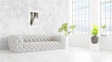 Modern parlak iç. 3D render