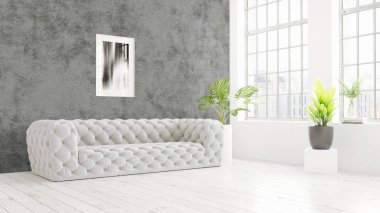 Modern parlak iç. 3D render