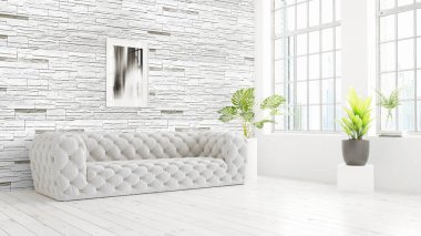 Modern parlak iç. 3D render