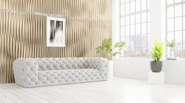 Modern parlak iç. 3D render