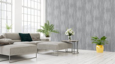 Modern parlak iç. 3D render