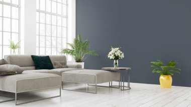 Modern parlak iç. 3D render