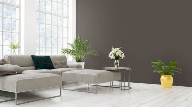 Modern parlak iç. 3D render