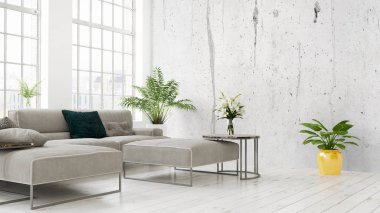 Modern parlak iç. 3D render