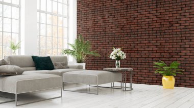 Modern parlak iç. 3D render