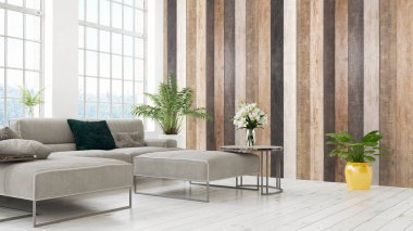 Modern parlak iç. 3D render