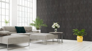 Modern parlak iç. 3D render