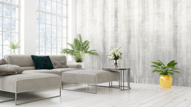 Modern parlak iç. 3D render