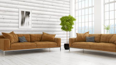 Modern parlak iç. 3D render