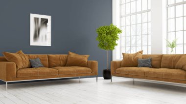 Modern parlak iç. 3D render