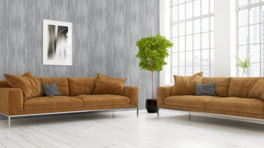 Modern parlak iç. 3D render