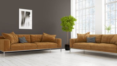 Modern parlak iç. 3D render