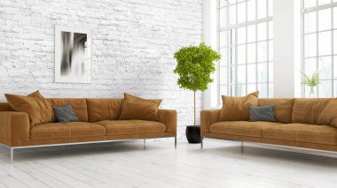 Modern parlak iç. 3D render