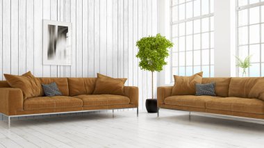 Modern parlak iç. 3D render