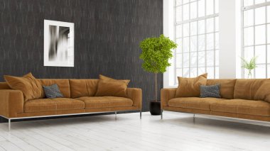 Modern parlak iç. 3D render