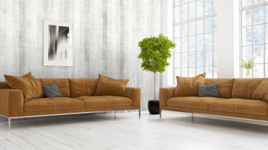 Modern parlak iç. 3D render