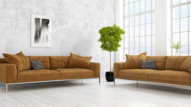 Modern parlak iç. 3D render