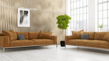 Modern parlak iç. 3D render