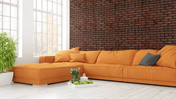 Modern parlak iç. 3D render