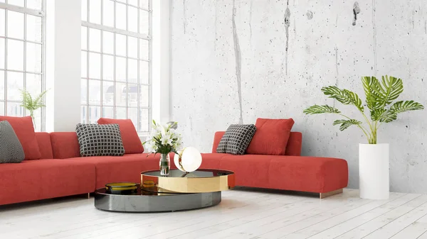 Modern parlak iç. 3D render