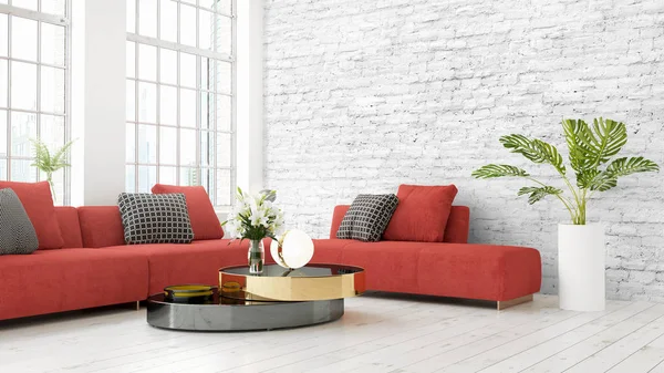 Modern parlak iç. 3D render