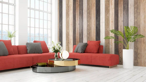 Modern parlak iç. 3D render