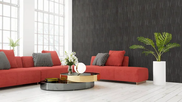 Modern parlak iç. 3D render