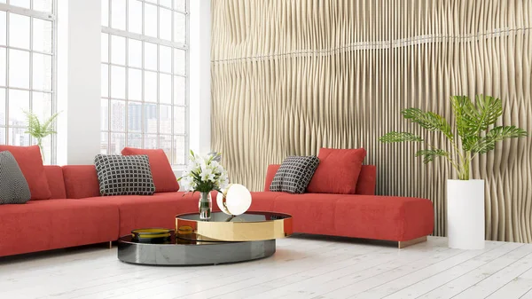 Modern parlak iç. 3D render