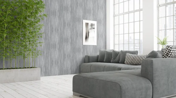 Modern parlak iç. 3D render