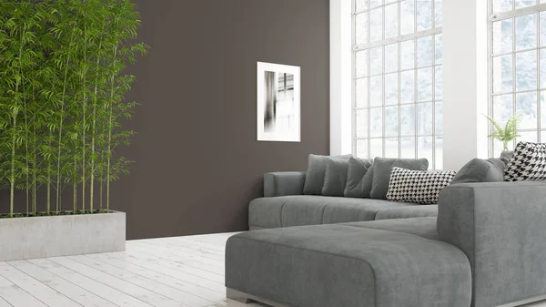 Modern parlak iç. 3D render