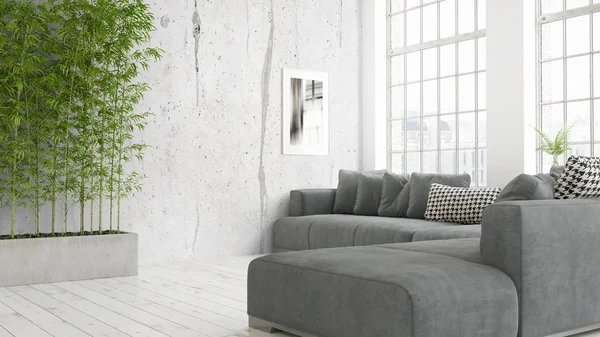 Modern parlak iç. 3D render