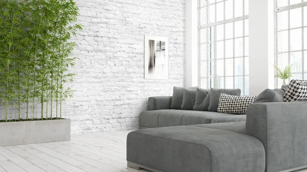 Modern parlak iç. 3D render