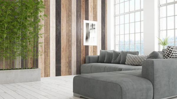 Modern parlak iç. 3D render