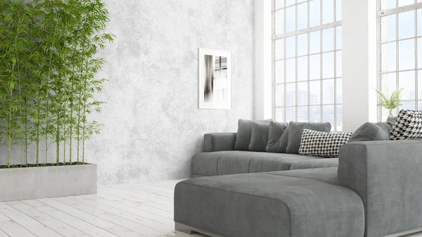 Modern parlak iç. 3D render