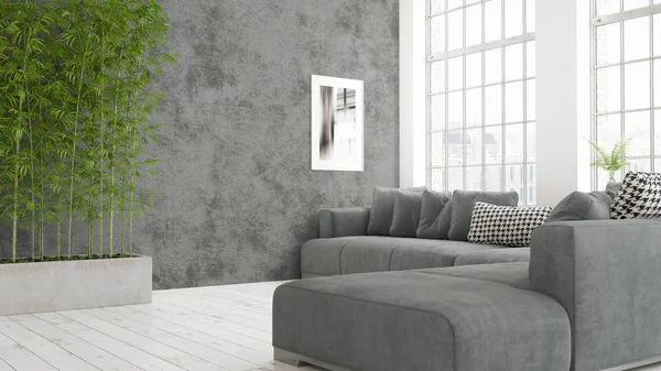 Modern parlak iç. 3D render