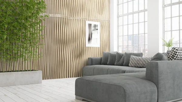 Modern parlak iç. 3D render