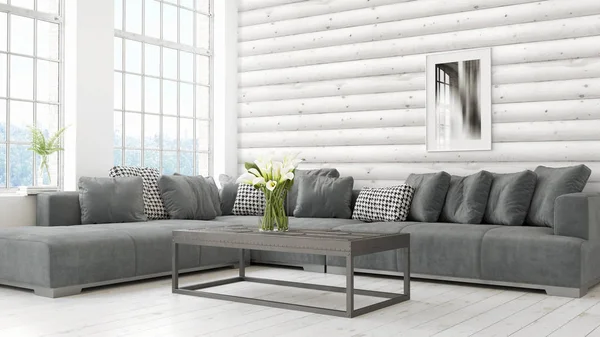 Modern parlak iç. 3D render