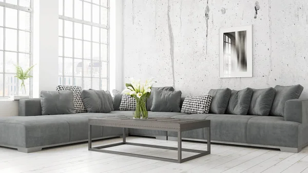 Modern parlak iç. 3D render