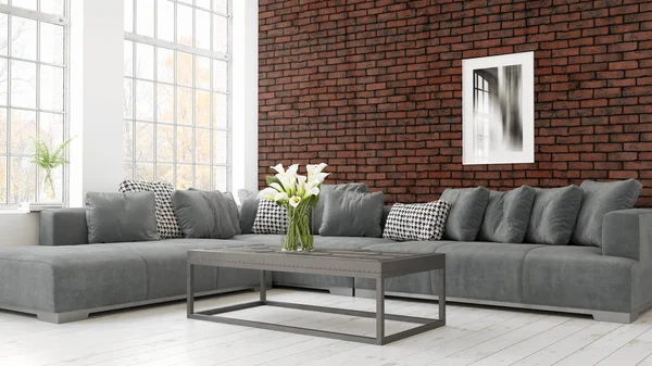 Modern parlak iç. 3D render